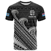 (Custom Text and Number) Fiji Sevens Rugby Fijian 7s Black Tapa Polynesian Art T Shirt LT14 Black - Polynesian Pride