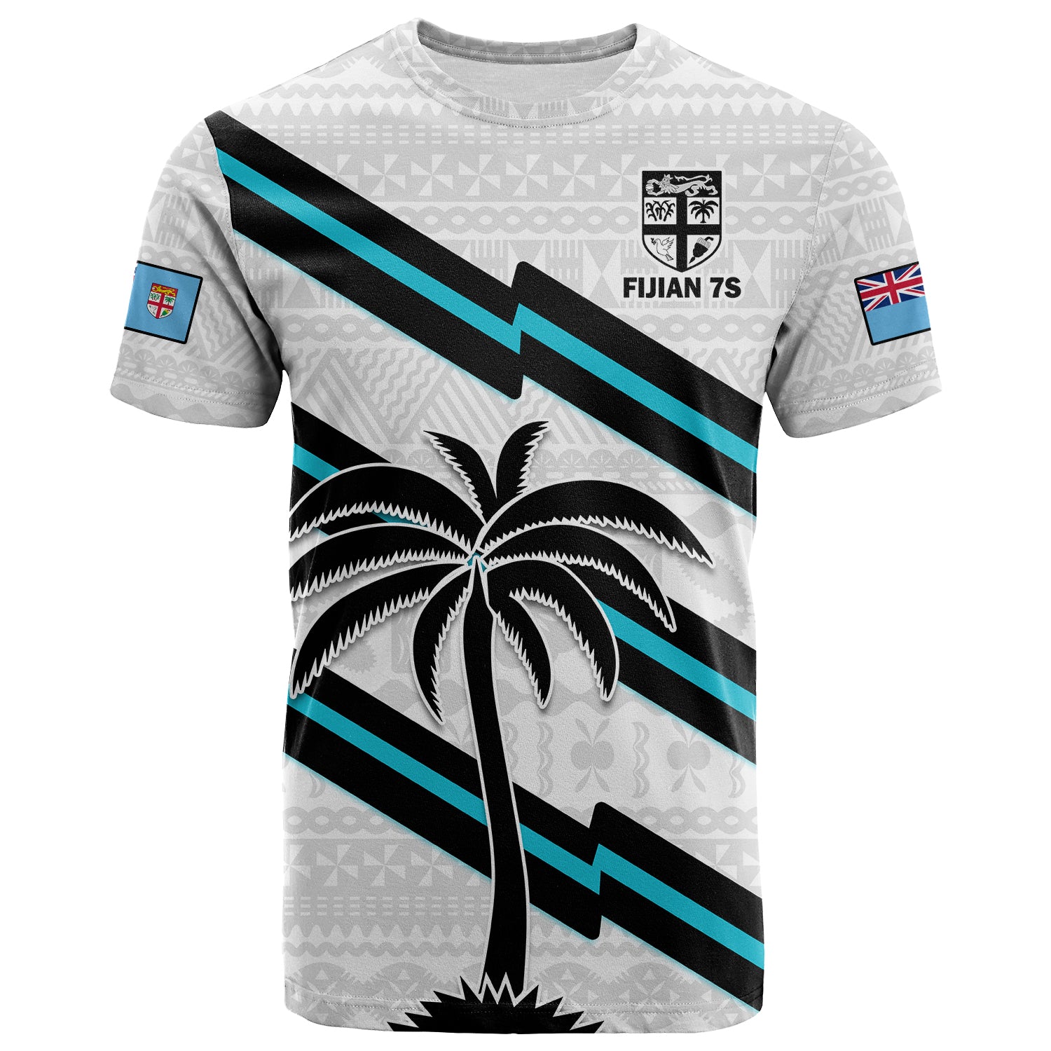 (Custom Text and Number) Fiji Rugby Tapa Pattern Fijian 7s White T Shirt LT14 White - Polynesian Pride