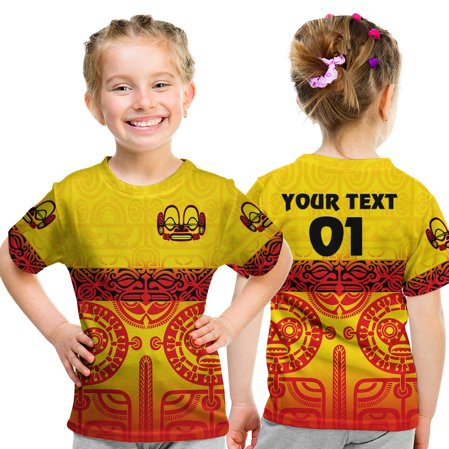 (Custom Personalised) Marquesas Islands T Shirt Kid Marquesan Tattoo Special Style - Gradient Yellow LT8 - Polynesian Pride