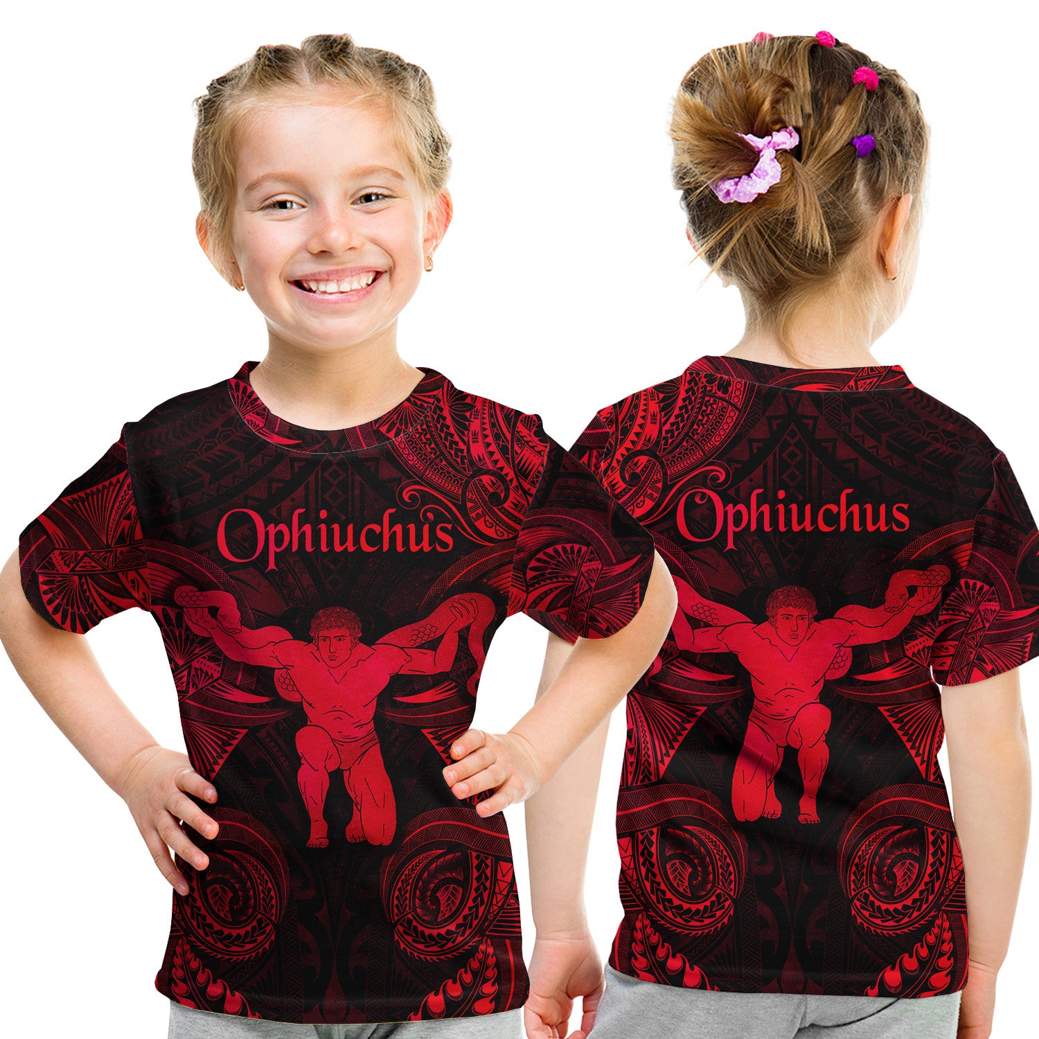 Ophiuchus Zodiac Polynesian T Shirt Kid Unique Style - Red LT8 Youth XL Size14 - Polynesian Pride