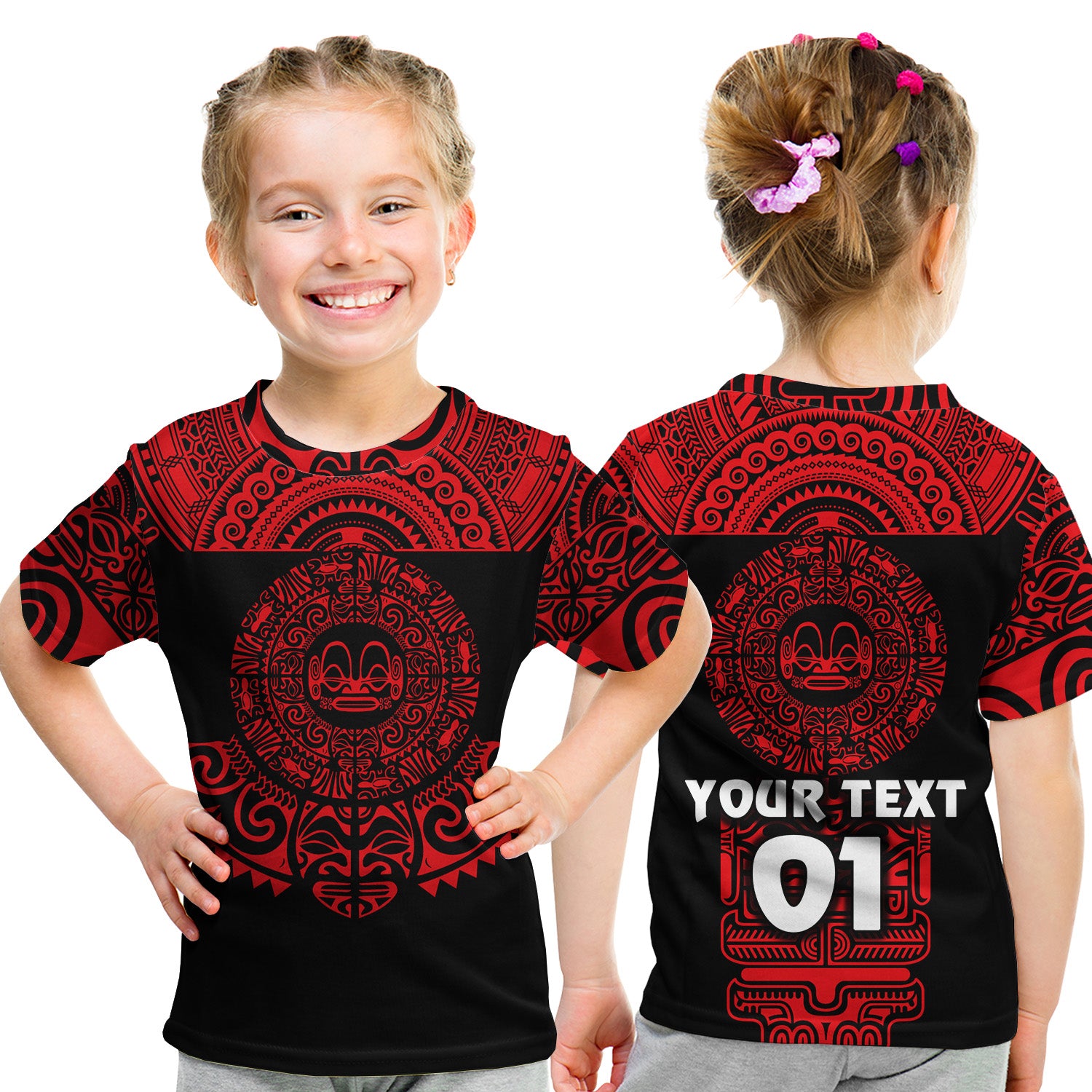 (Custom Personalised) Marquesas Islands T Shirt Kid Marquesan Tattoo Simplified Version - Red LT8 - Polynesian Pride