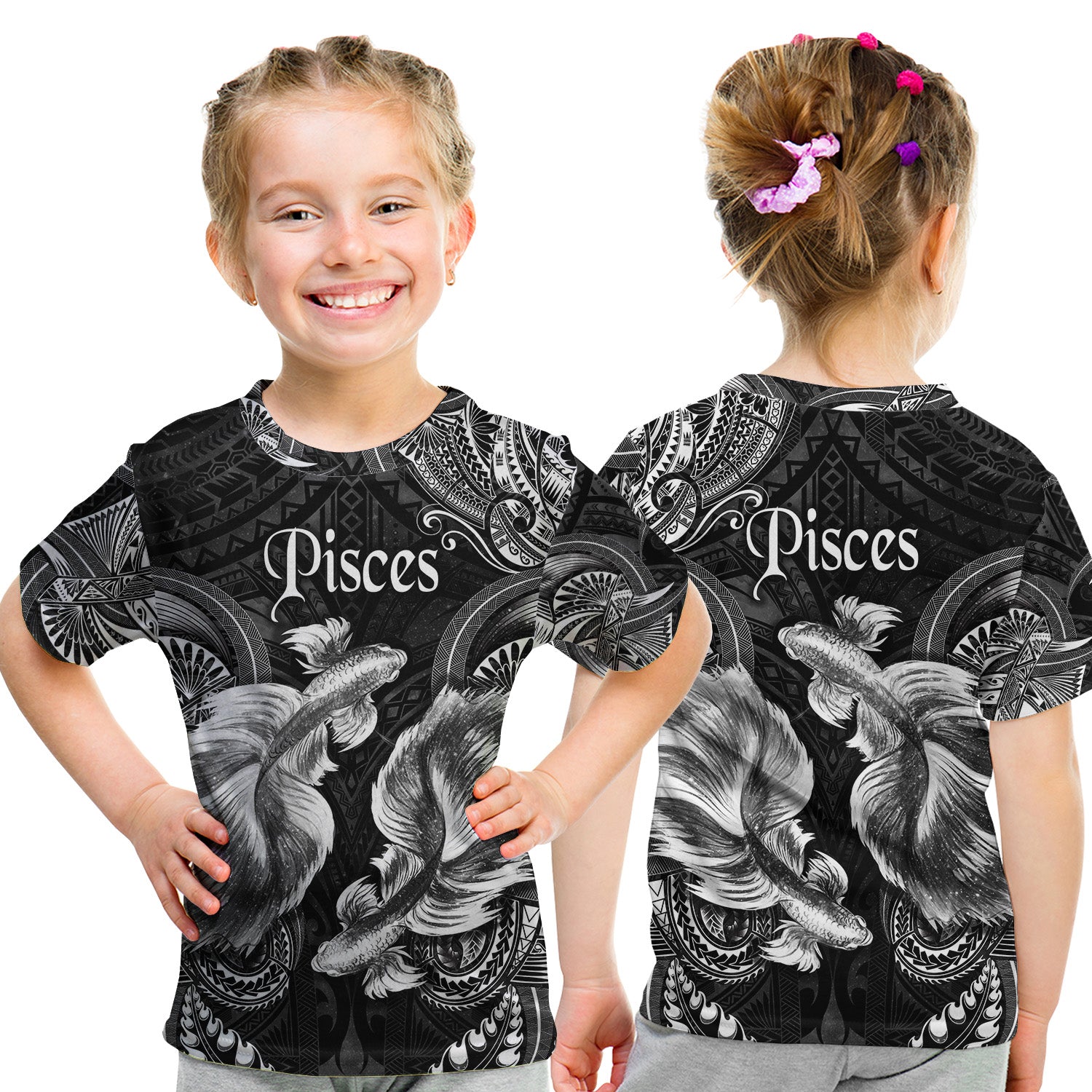 Pisces Zodiac Polynesian T Shirt Kid Unique Style - Black LT8 Youth XL Size14 - Polynesian Pride