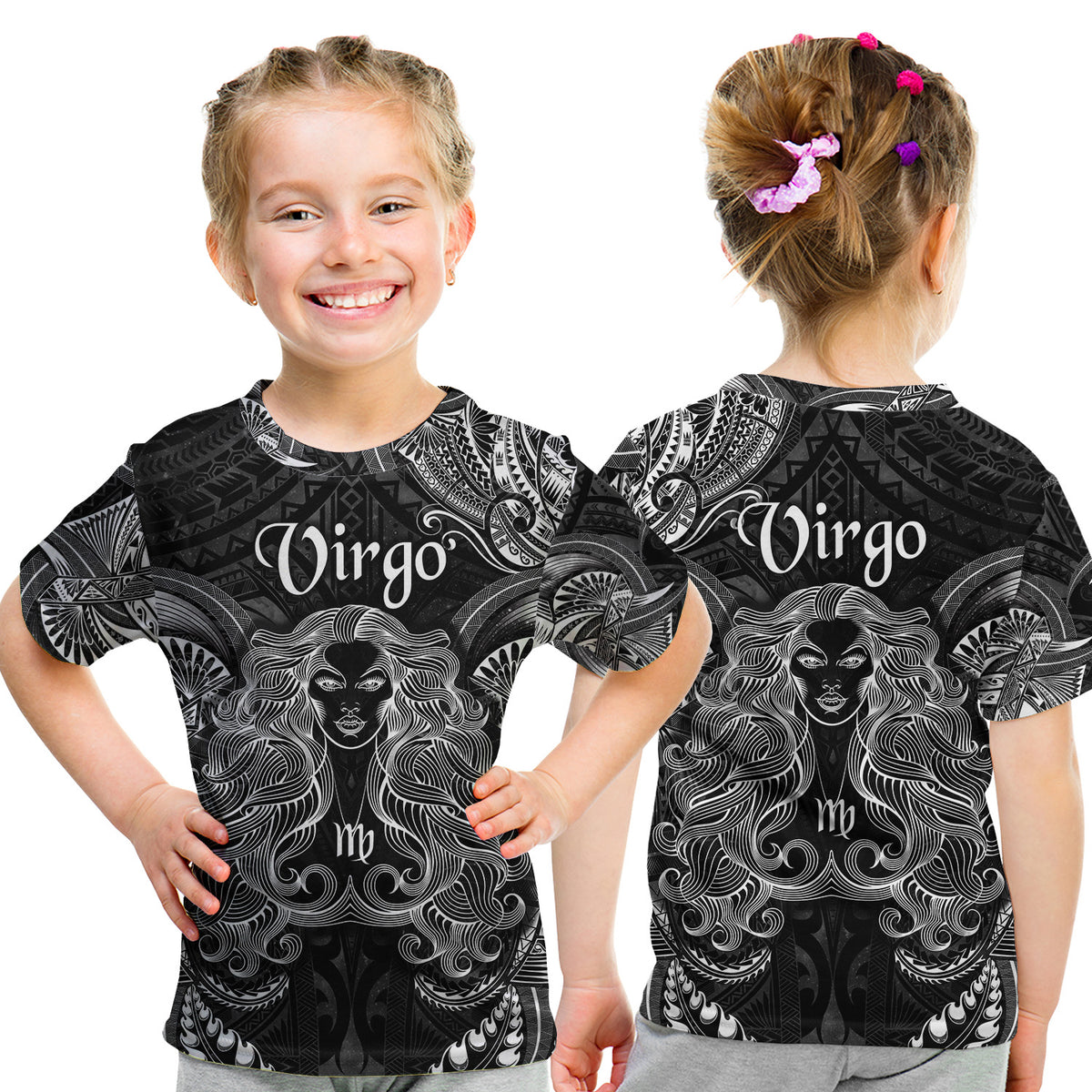 Virgo Zodiac Polynesian T Shirt Kid Unique Style - Black LT8 - Polynesian Pride