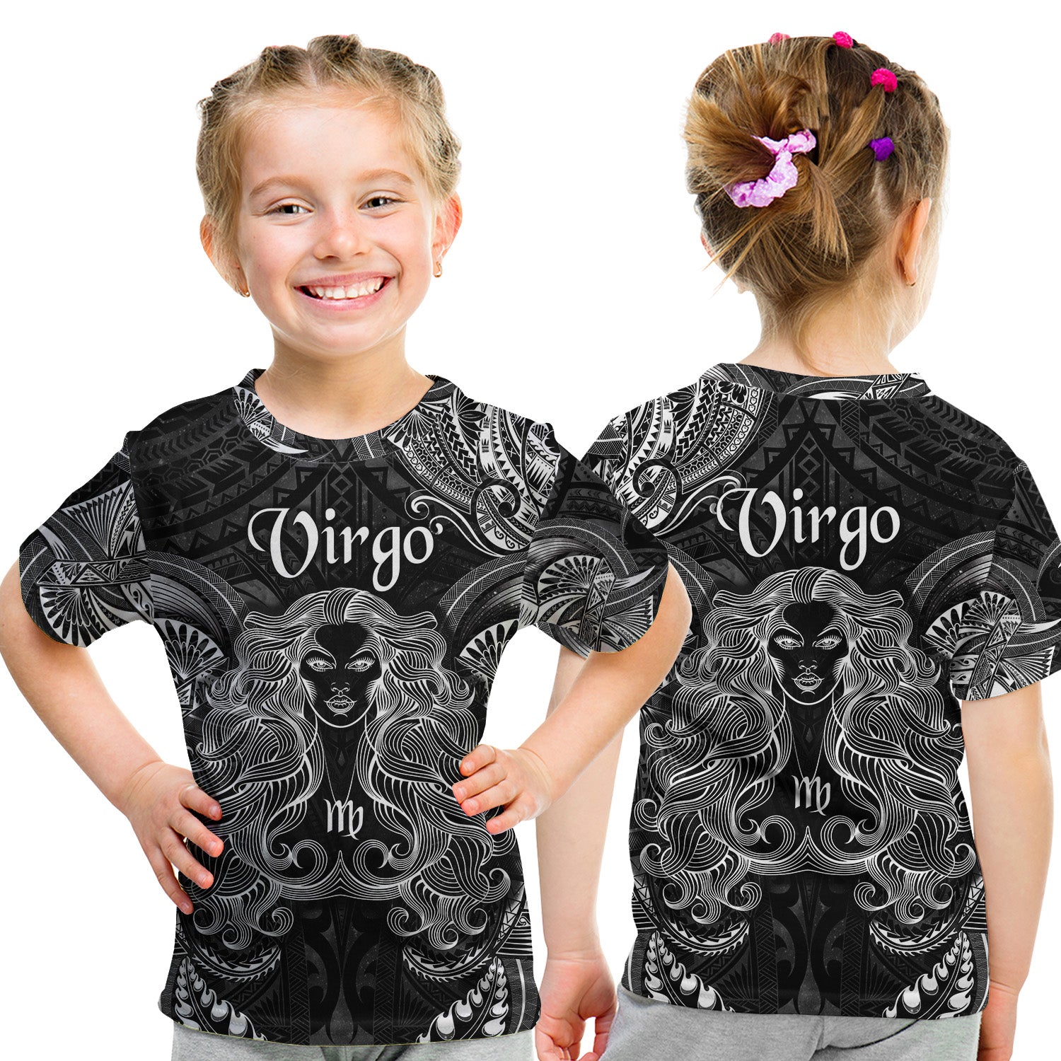 Virgo Zodiac Polynesian T Shirt Kid Unique Style - Black LT8 Youth XL Size14 - Polynesian Pride