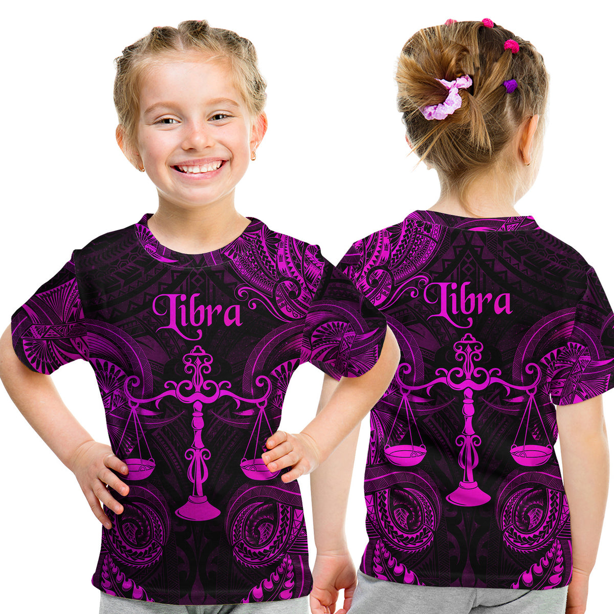 Libra Zodiac Polynesian T Shirt Kid Unique Style - Pink LT8 - Polynesian Pride