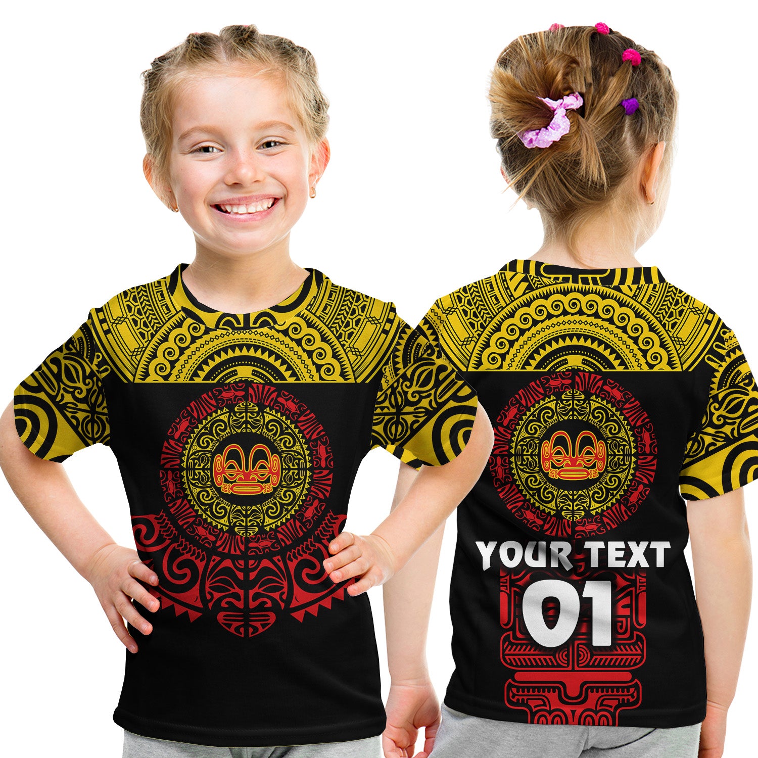 (Custom Personalised) Marquesas Islands T Shirt Kid Marquesan Tattoo Simplified Version - Yellow LT8 - Polynesian Pride