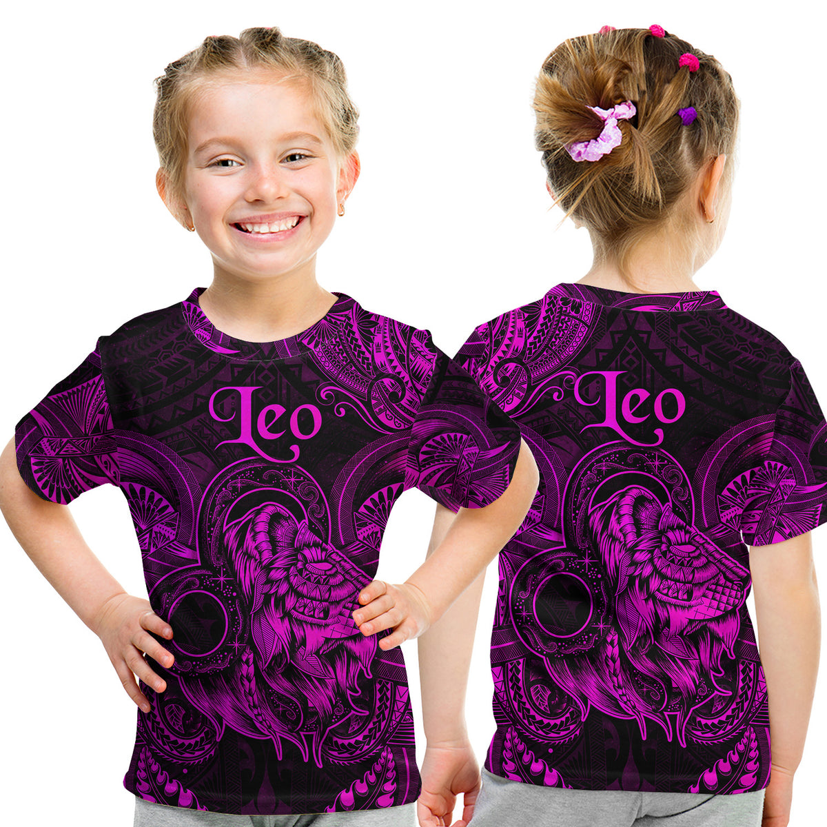 Leo Zodiac Polynesian T Shirt Kid Unique Style - Pink LT8 - Polynesian Pride
