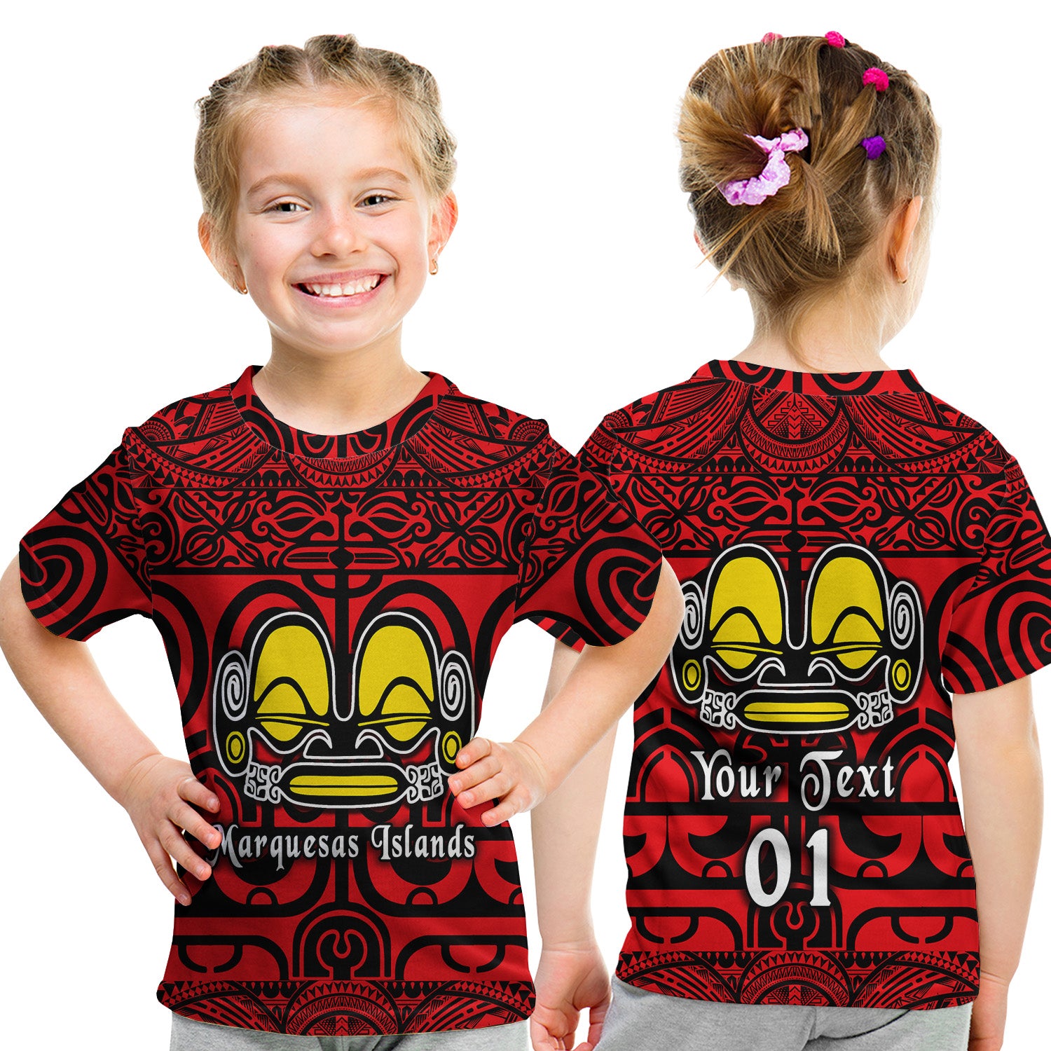 (Custom Personalised) Marquesas Islands T Shirt Kid Marquesan Tattoo Simple Style - Red LT8 - Polynesian Pride