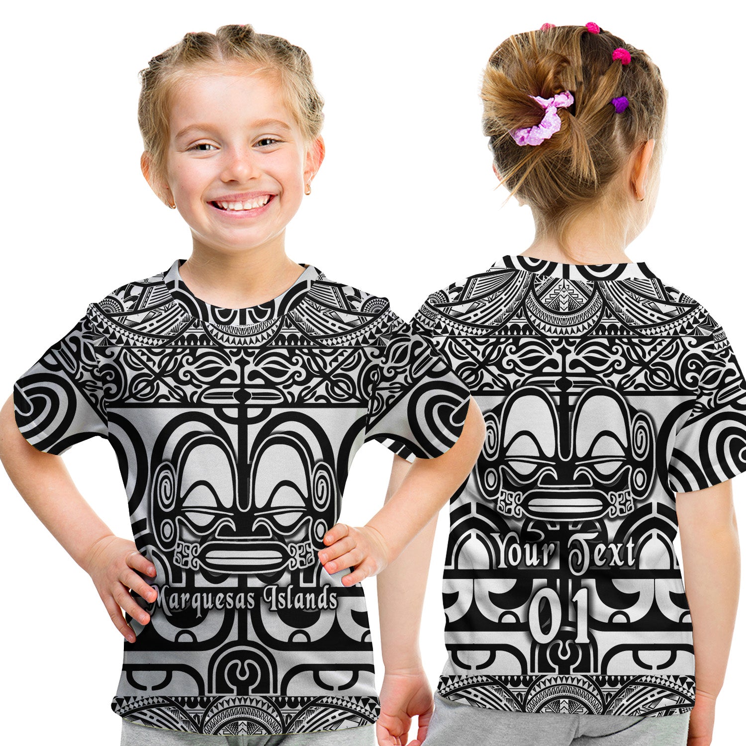 (Custom Personalised) Marquesas Islands T Shirt Kid Marquesan Tattoo Simple Style - Black LT8 - Polynesian Pride