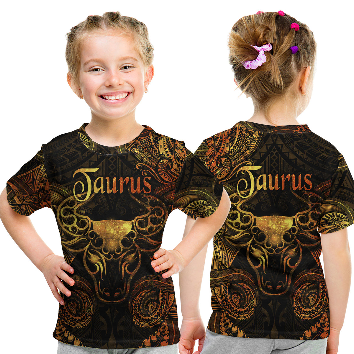 Taurus Zodiac Polynesian T Shirt Kid Unique Style - Gold LT8 - Polynesian Pride