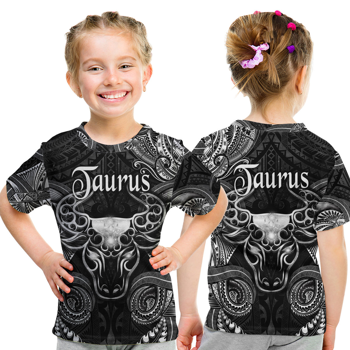 Taurus Zodiac Polynesian T Shirt Kid Unique Style - Black LT8 - Polynesian Pride