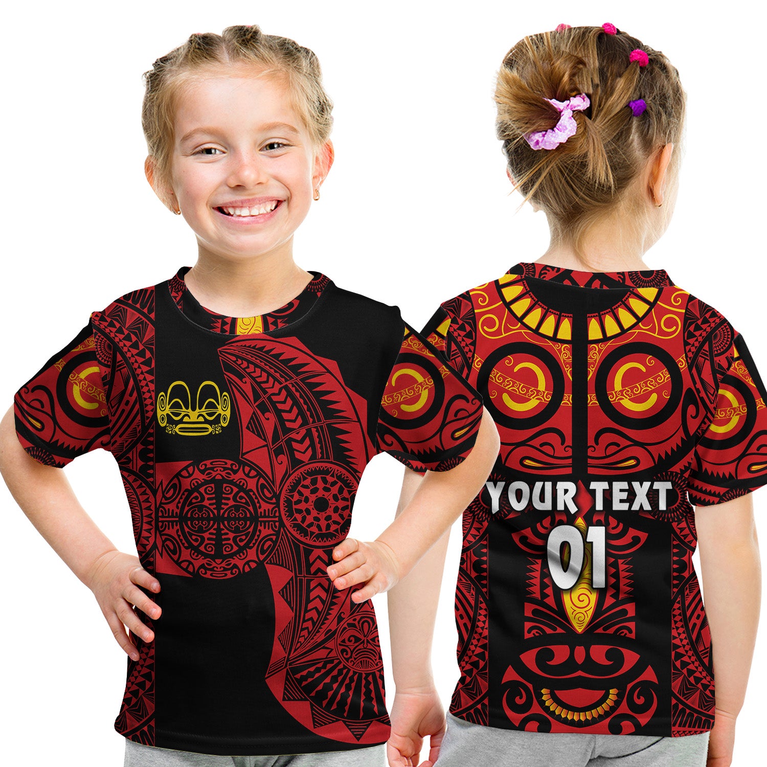 (Custom Personalised) Marquesas Islands T Shirt Kid Marquesan Tattoo Original Style - Red LT8 Youth XL Size14 - Polynesian Pride