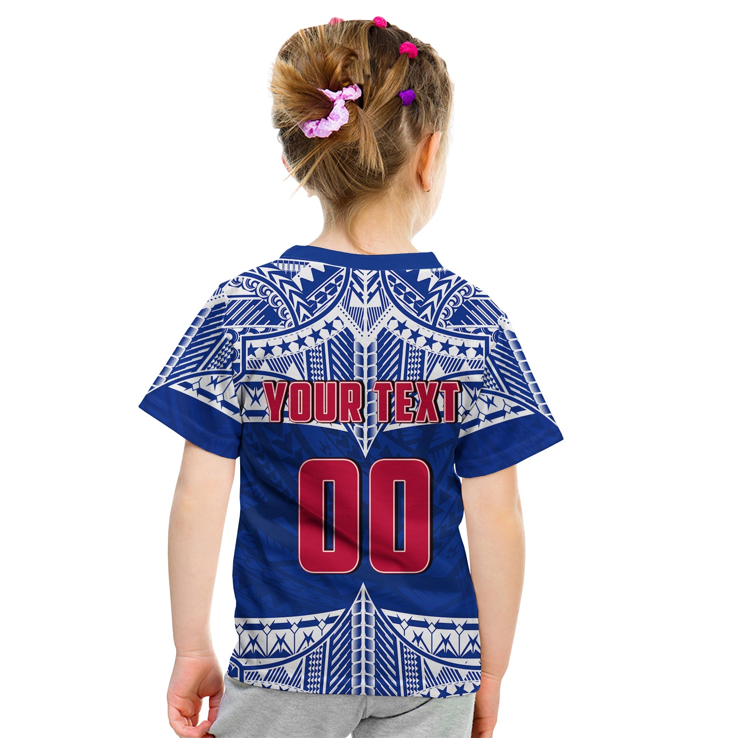 (Custom Personalised And Number) Toa Samoa Rugby T Shirt KID Siva Tau LT6 Blue - Polynesian Pride