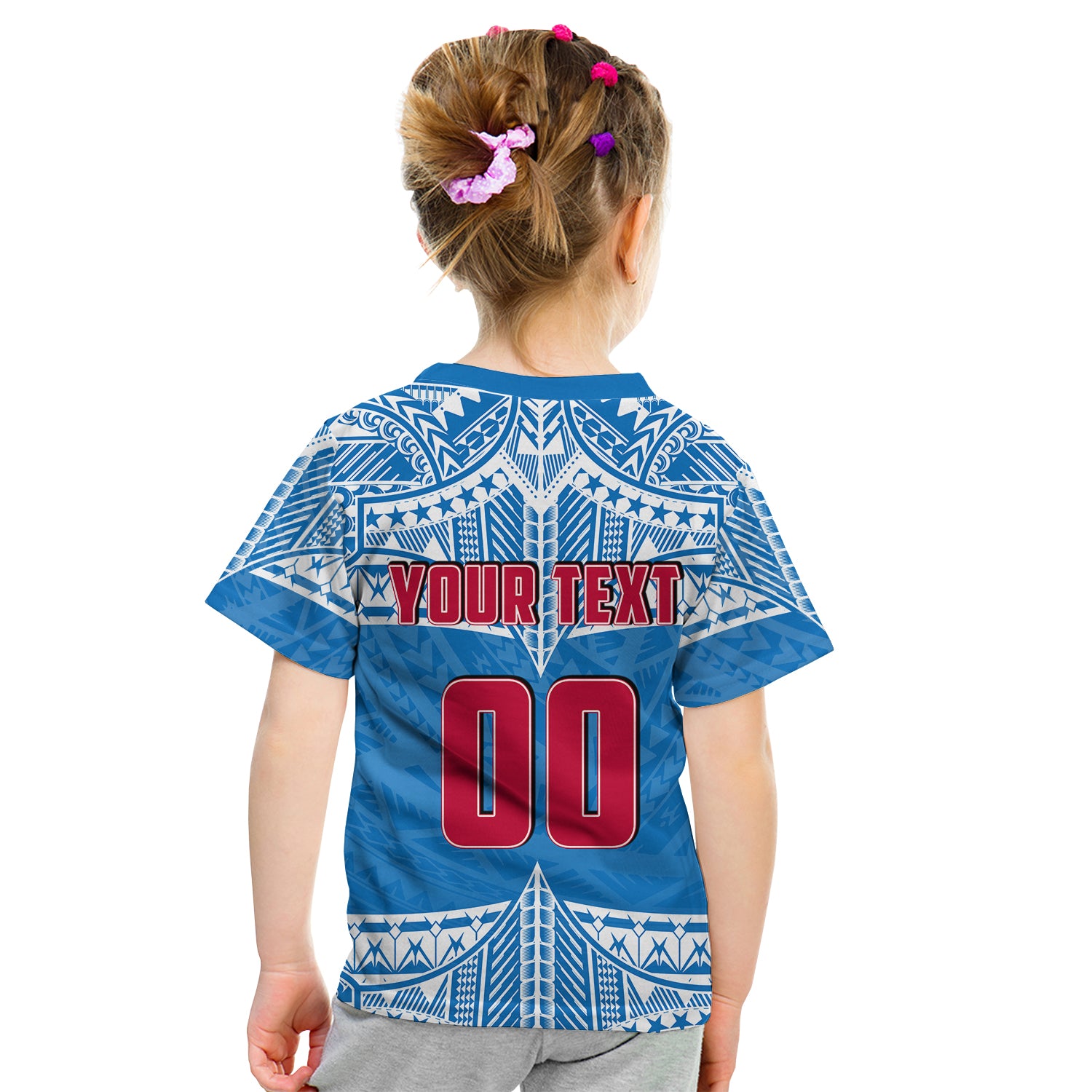 (Custom Personalised And Number) Toa Samoa Rugby T Shirt KID Blue Sky LT6 Blue - Polynesian Pride
