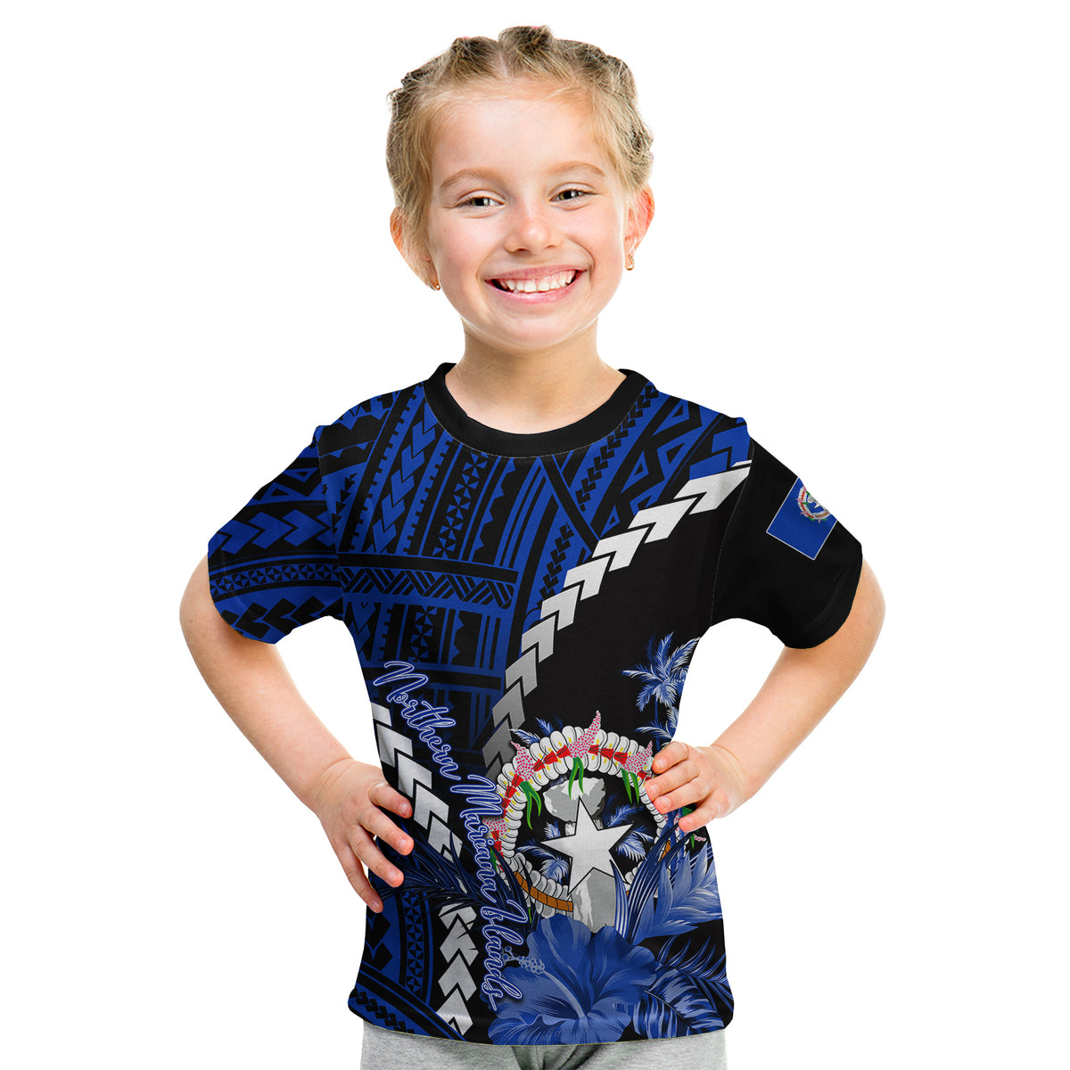 (Custom Personalised)Northern Mariana Islands T Shirt KID Polynesian Style Blue Color LT6 Youth XL Size14 - Polynesian Pride