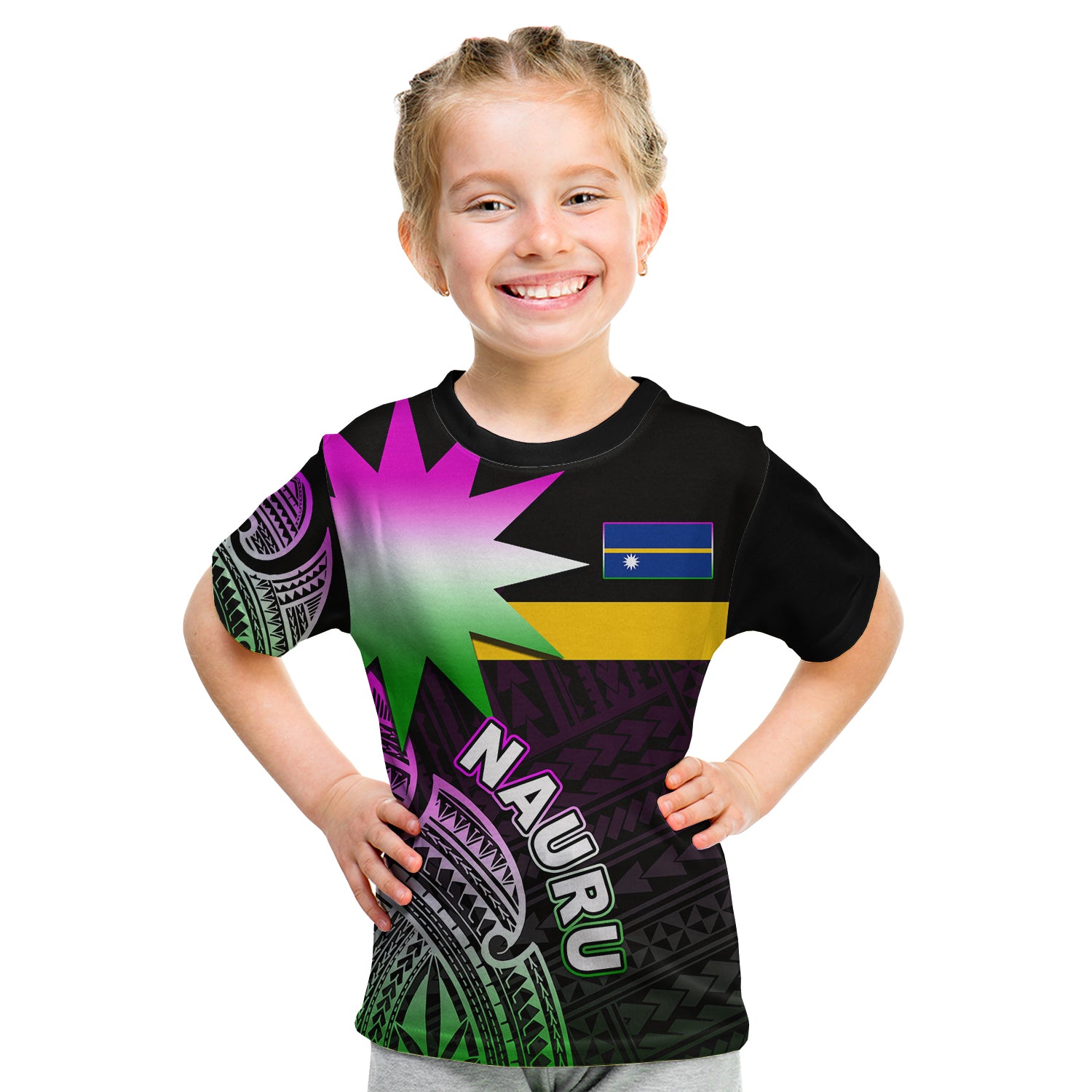 (Custom Personalised) Nauru T Shirt Kid Flag In Heart No.2 LT6 Youth XL Size14 - Polynesian Pride