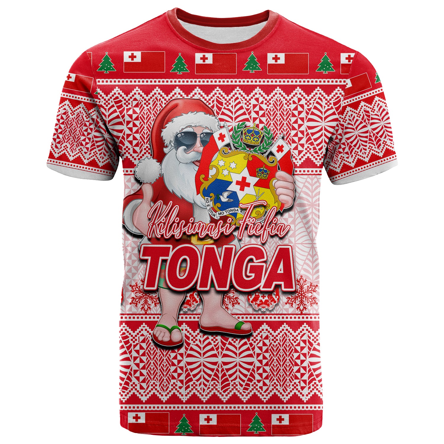 Tonga Christmas T Shirt Cool Santa Claus LT6 Unisex Red - Polynesian Pride
