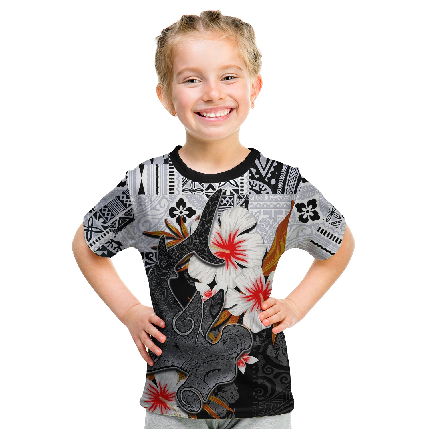 (Custom Personalised) Hammerhead Shark T Shirt Kid Hawaii Style White LT6 Youth XL Size14 - Polynesian Pride