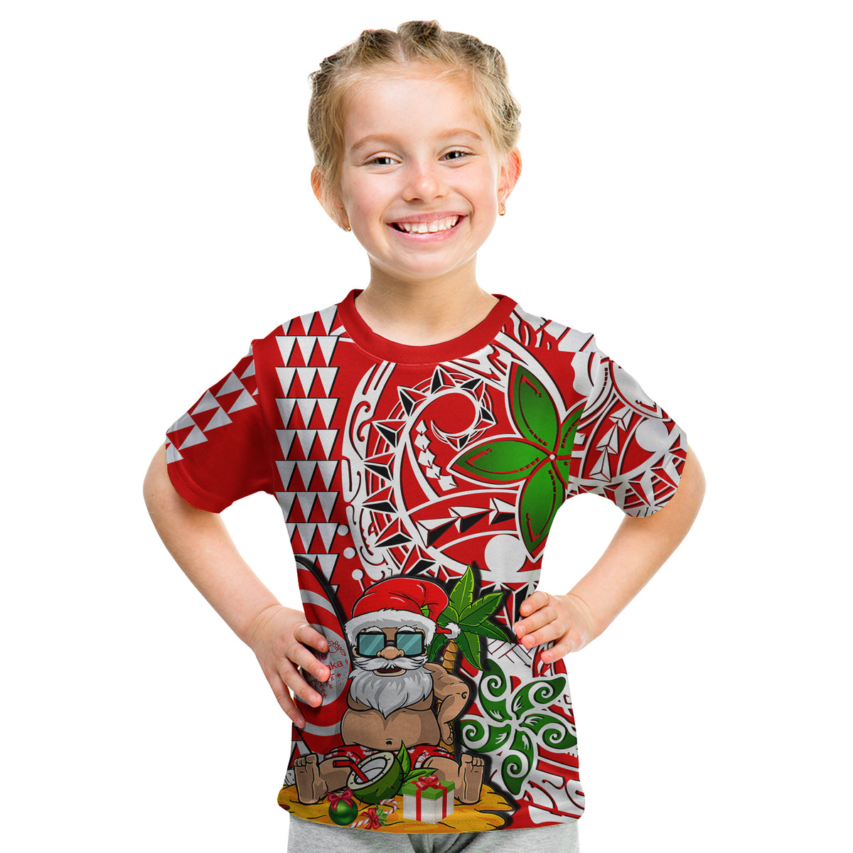 Hawaii Mele Kalikimaka Santa Claus Beach T Shirt KID LT6 - Polynesian Pride