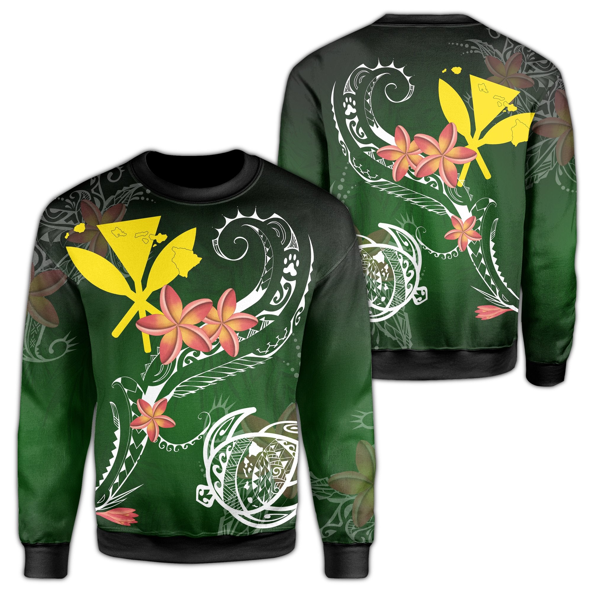 Hawaii Turtle Plumeria Polynesian Sweatshirt - Luck Style - AH Unisex Green - Polynesian Pride