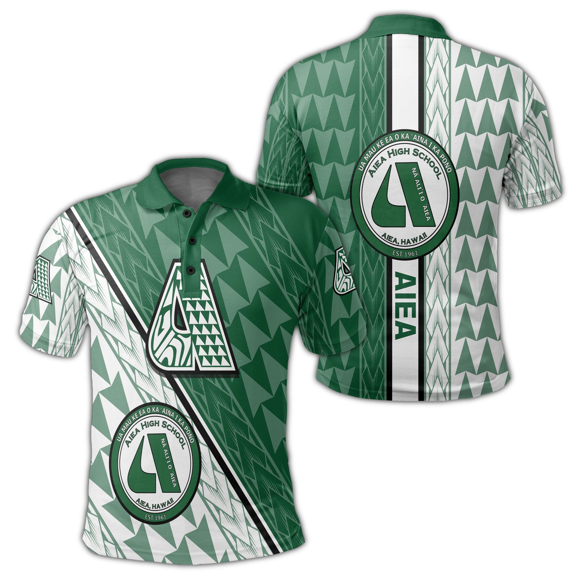 Hawaii Polo Shirt Aiea High Polo Shirt Energetic AH Unisex Green - Polynesian Pride