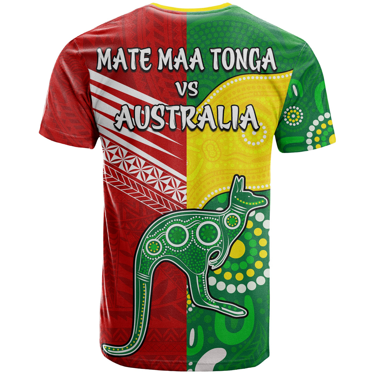 Australia Kangaroos and Mate Maa Tonga T Shirt No2 LT9 - Polynesian Pride