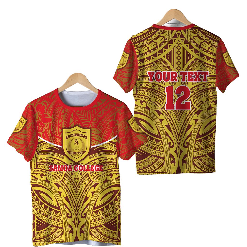 Custom Samoa College T Shirt Polynesian Royal Style Version 2 Unisex Red - Polynesian Pride