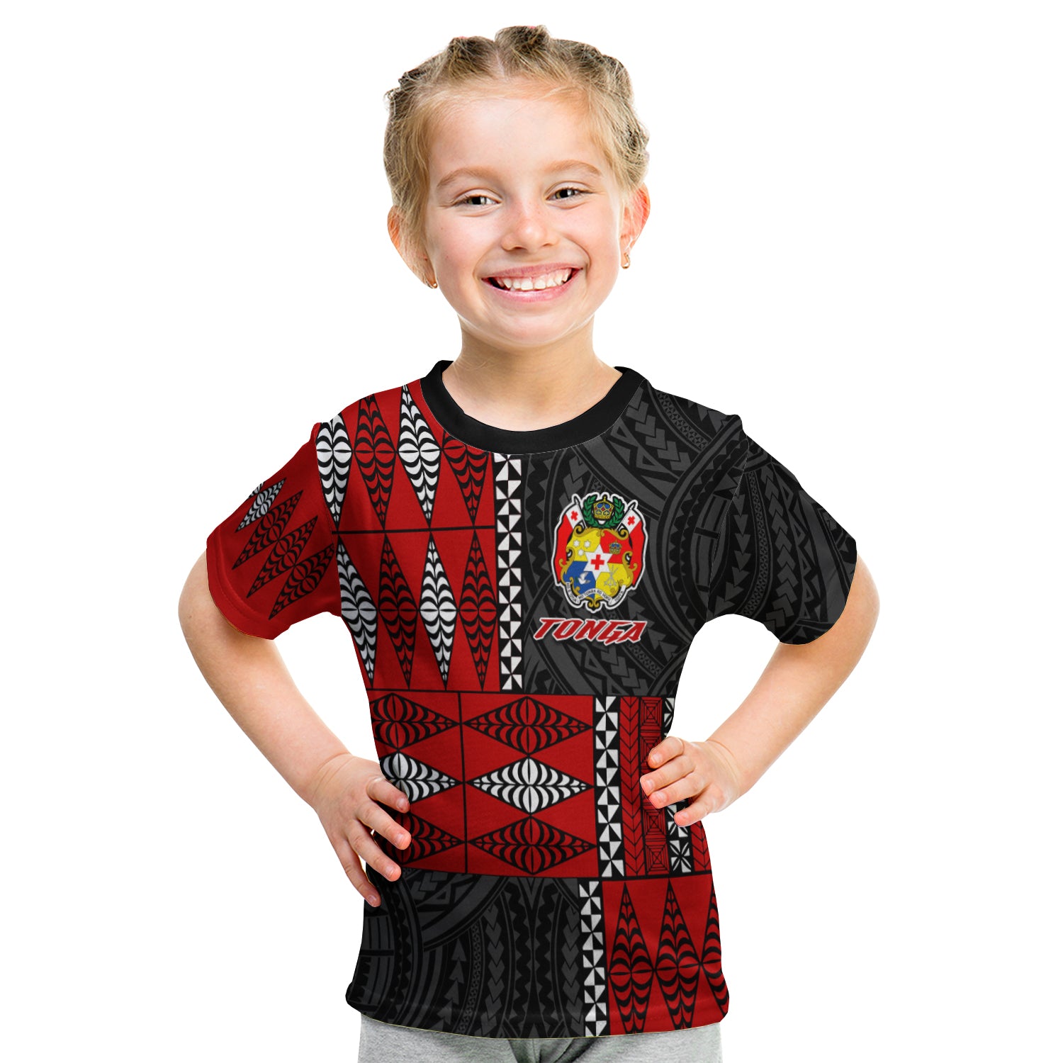 Tonga T Shirt Kid Tongan Pattern Mix Polynesian LT13 Youth XL Size14 - Polynesian Pride