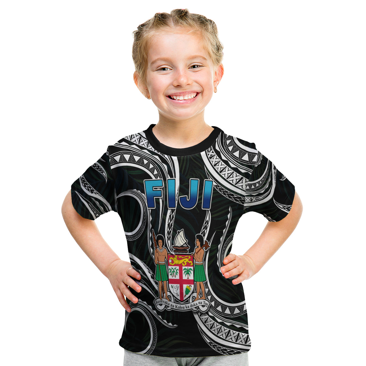 Fiji Coat Of Arms T Shirt Kid Polynesian Mix Coconut Pattern LT13 - Polynesian Pride