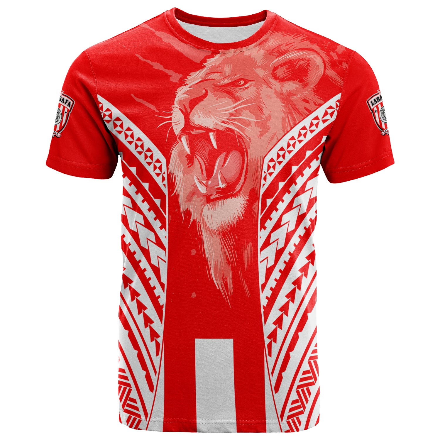 LABASA Football T Shirt Strong Lion Of Fiji LT13 Unisex Red - Polynesian Pride