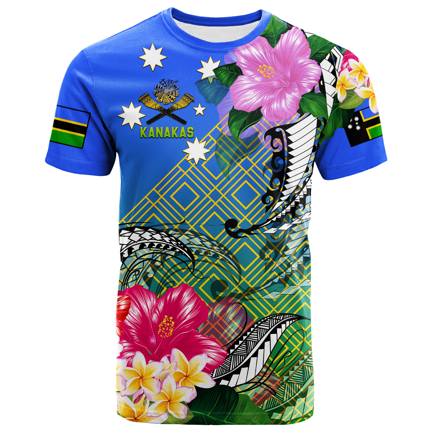 South Sea Islanders Kanakas Hibiscus Polynesia T Shirt LT2 BLUE - Polynesian Pride