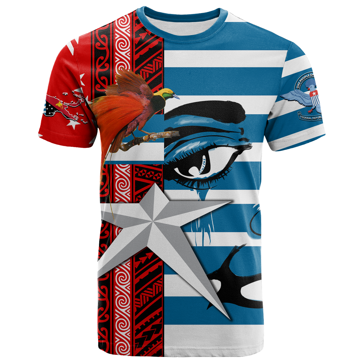 Free West Papua Birds of Paradise Polynesia T Shirt LT2 BLUE - Polynesian Pride