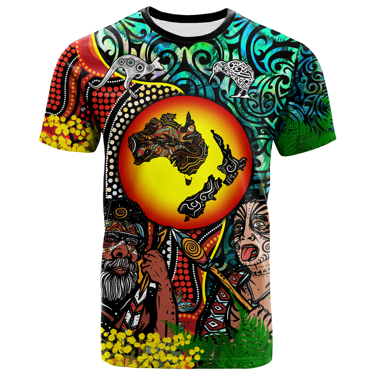 Australia Aboriginal Kangaroo Combine New Zealand Maori Kiwi Bird T Shirt LT2 ART - Polynesian Pride
