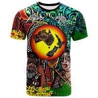 Australia Aboriginal Kangaroo Combine New Zealand Maori Kiwi Bird T Shirt LT2 ART - Polynesian Pride