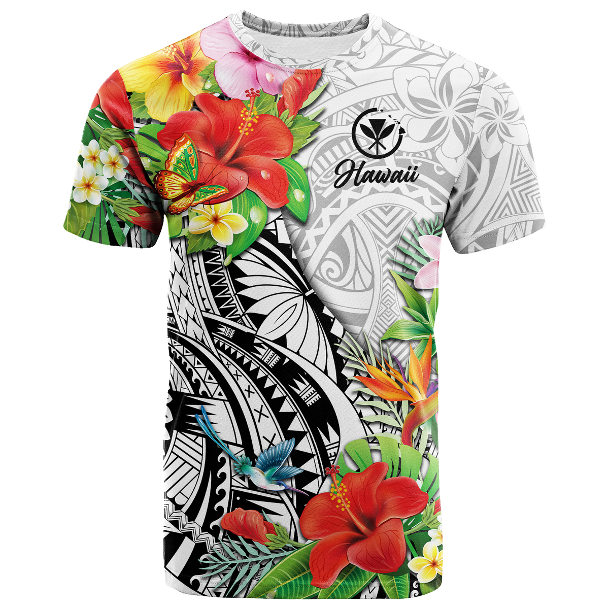 Hawaii Hibiscus Kanaka Polynesia T Shirt LT2 WHITE - Polynesian Pride