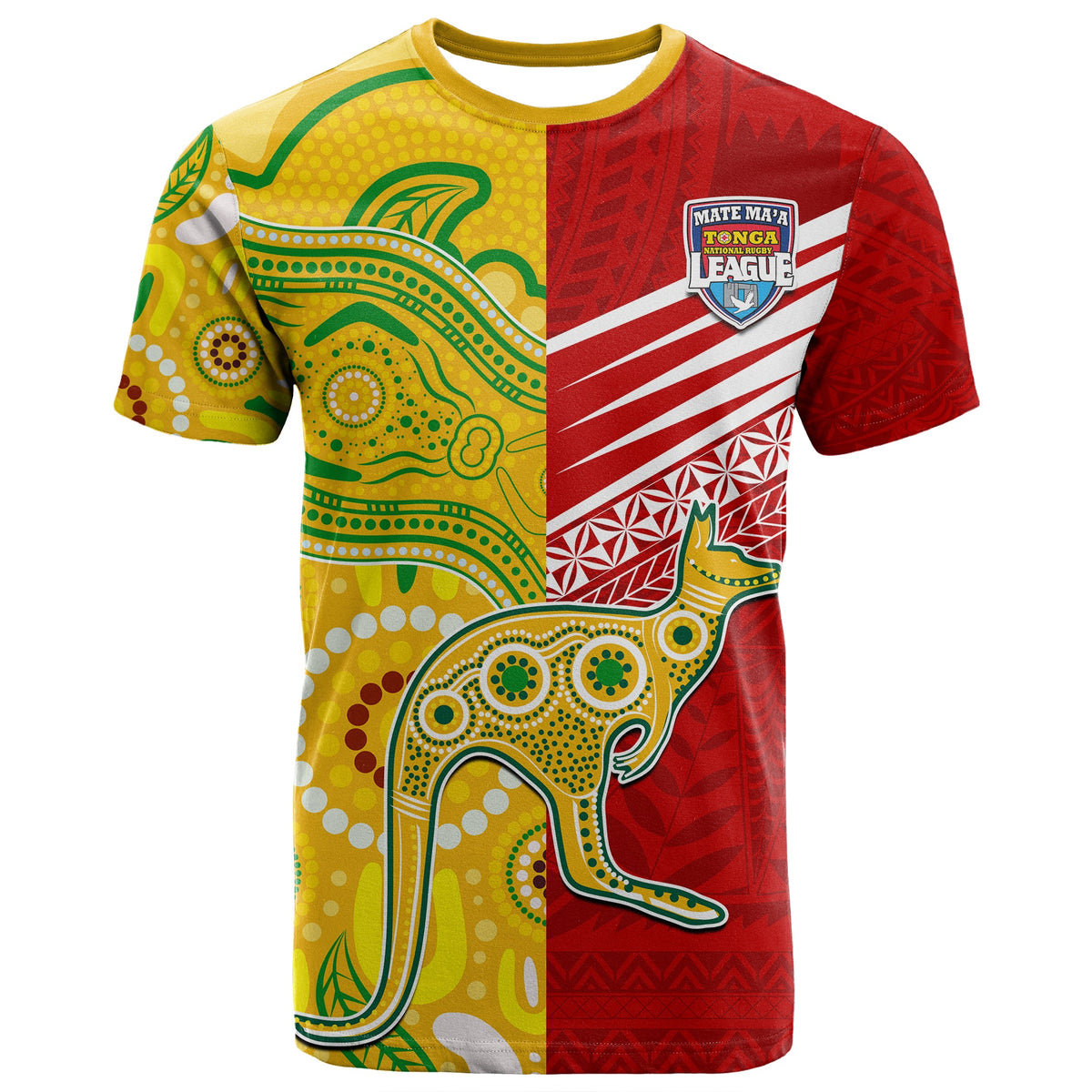 Australia Kangaroos and Mate Maa Tonga T Shirt LT9 Green - Polynesian Pride