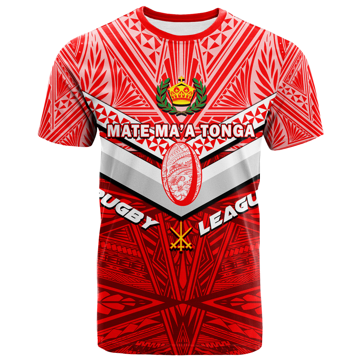 Tonga Rugby Mate Maa Tonga Tapa Pattern T Shirt LT2 RED - Polynesian Pride