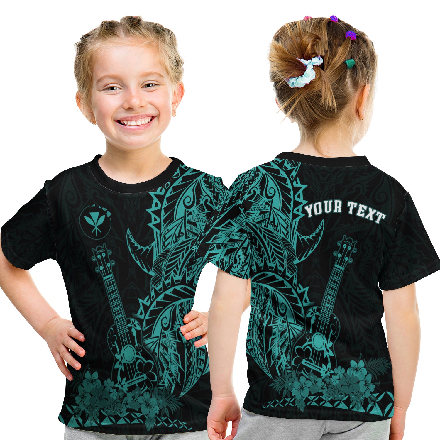 (Custom Personalised) Hawaii Polynesian T Shirt Kid Ukulele Turquoise LT13 - Polynesian Pride