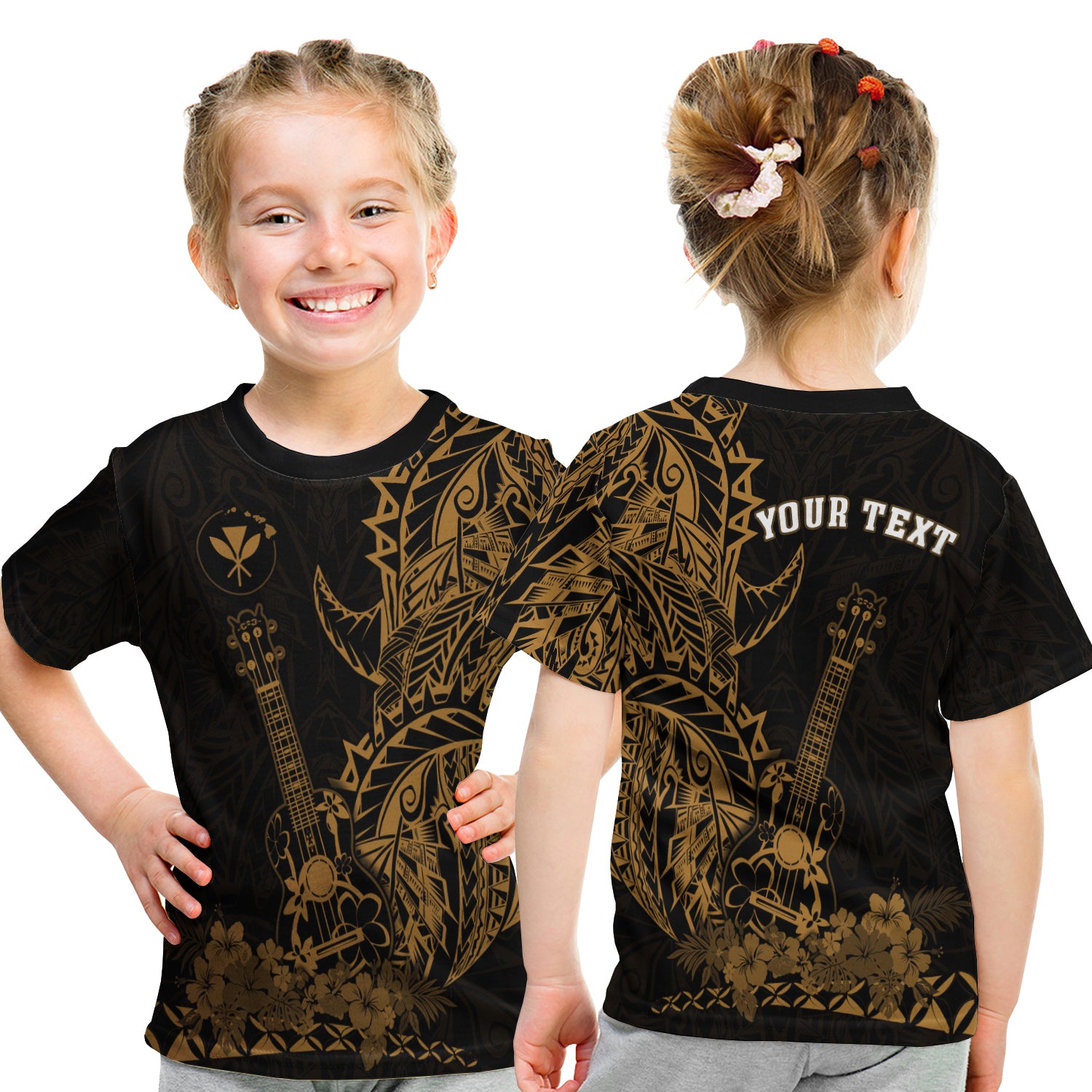 (Custom Personalised) Hawaii Polynesian T Shirt Kid Ukulele Gold LT13 - Polynesian Pride