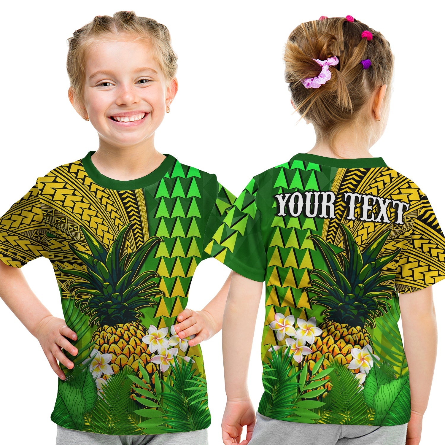 (Custom Personalised) Hawaii Pineapple T Shirt KID Plumeria Frangipani Mix Tribal Pattern LT13 Youth XL Size14 - Polynesian Pride