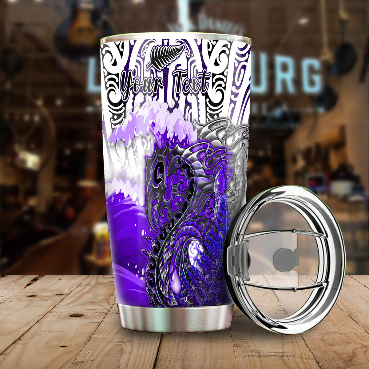 (Custom Personalised) Manaia Maori Tumbler Fern Aotearoa Purple Waves LT13 - Polynesian Pride