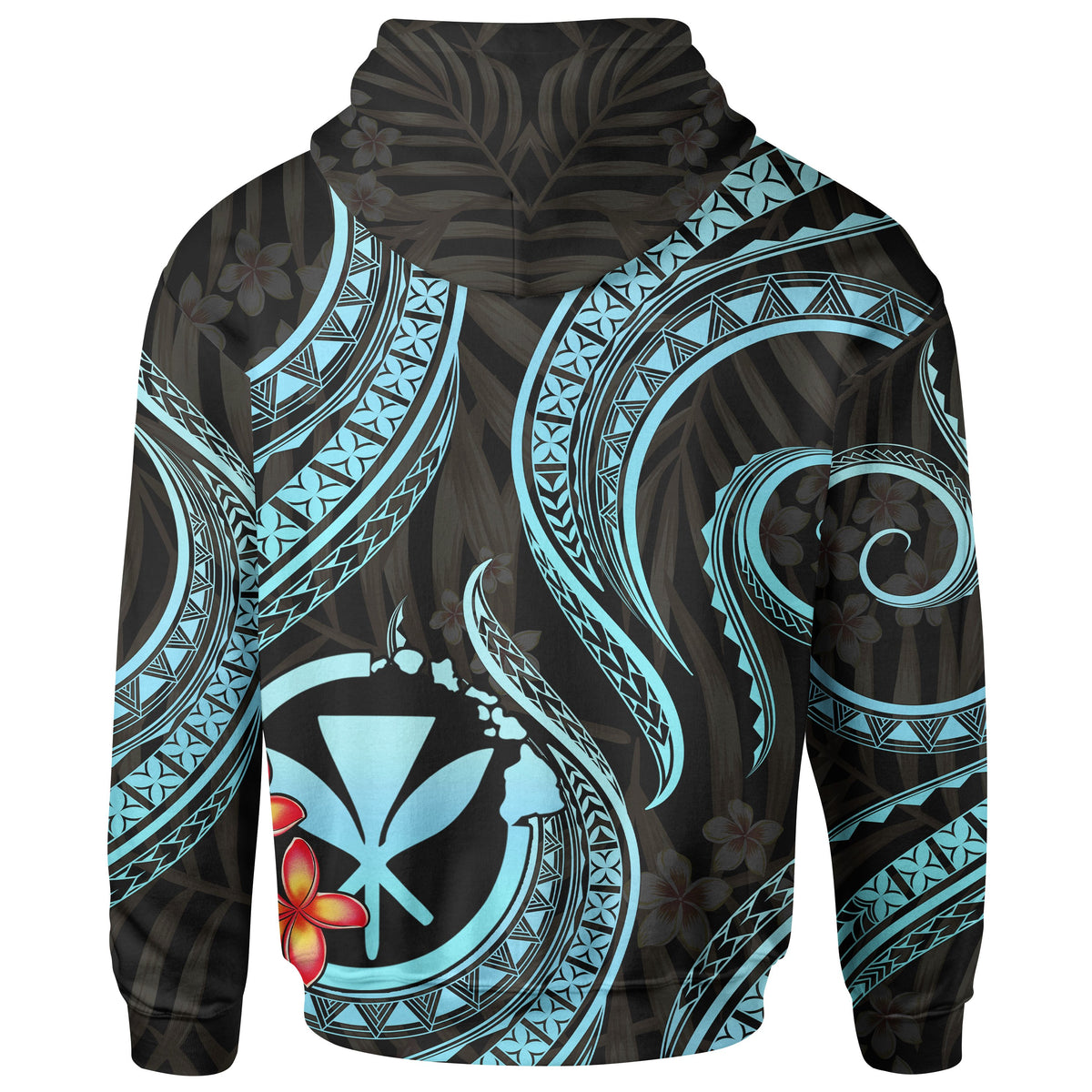 Polynesian Hawaii Zip up Hoodie Turquoise Plumeria - Polynesian Pride