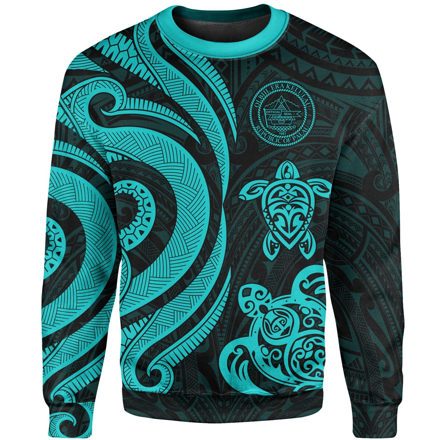 Palau Sweater - Turquoise Tentacle Turtle Unisex Turquoise - Polynesian Pride