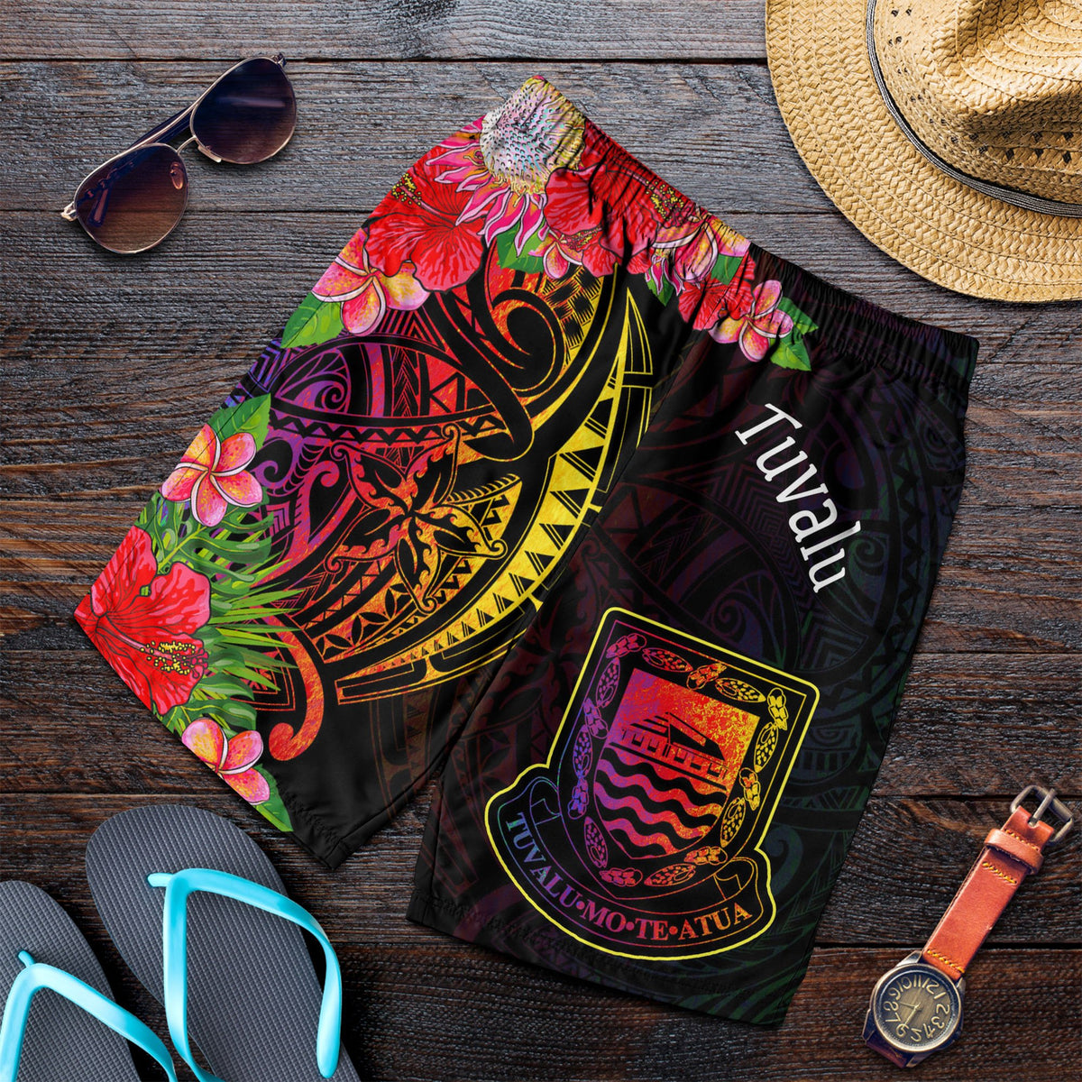 Tuvalu Men's Shorts - Tropical Hippie Style - Polynesian Pride
