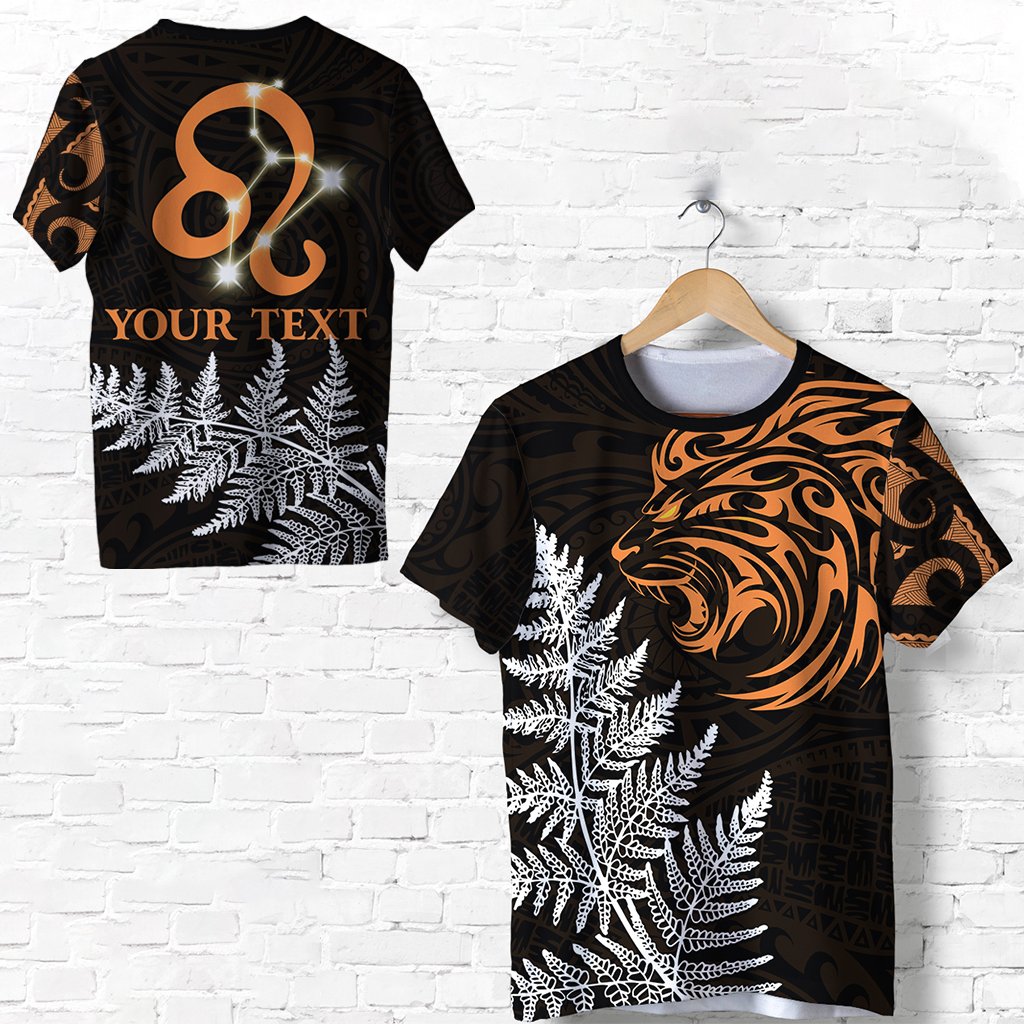 Custom Leo Zodiac Style Maori T Shirt Orange Lion LT13 Unisex Black - Polynesian Pride