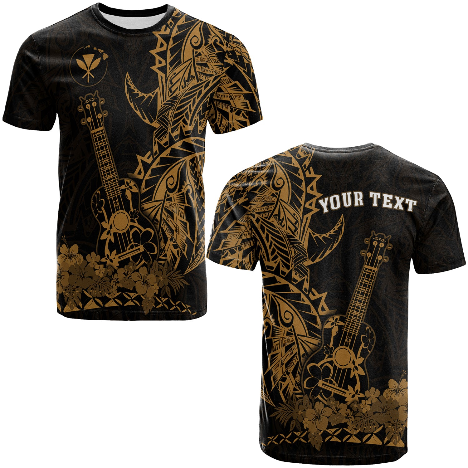 Custom Hawaii Polynesian T Shirt Ukulele Gold LT13 Unisex Gold - Polynesian Pride