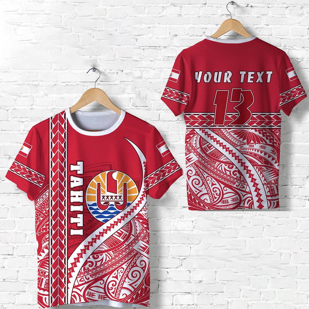 Custom Tahiti Rugby T Shirt Marvelous Version Red Custom Text and Number Unisex Red - Polynesian Pride