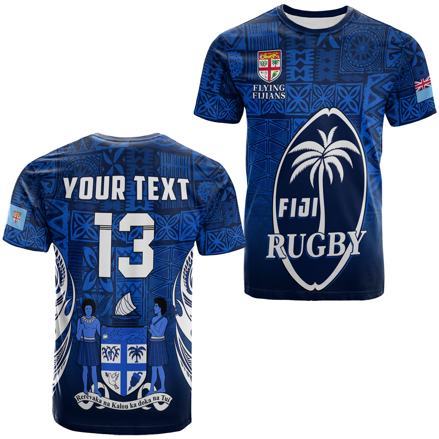 (Custom Text and Number) Fiji Rugby T Shirt Flying Fijians Blue Tapa Pattern LT13 Unisex Blue - Polynesian Pride