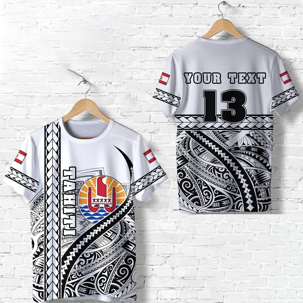 Custom Tahiti Rugby T Shirt Marvelous Version White Custom Text and Number Unisex White - Polynesian Pride