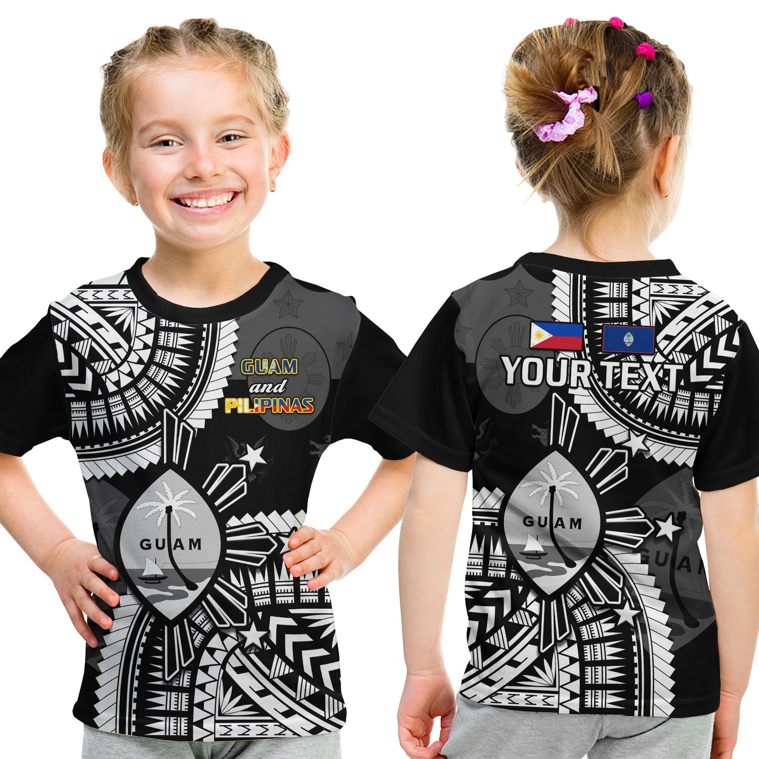 (Custom Personalised) Guam and Philippines T Shirt KID Guaman Filipinas Together Black LT14 - Polynesian Pride